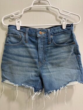Madewell The Perfect Jean Short: High-Rise Frayed Hem Denim Shorts - Light Blue